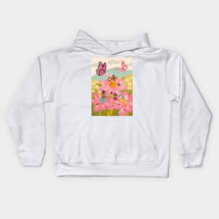 Beautiful Black Flower Fairies playing with their woodland friends Kids Hoodie